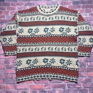 Vintage 80s Coogi Style Women 3X Forelli Geometric Knit Crewneck Sweater Aztec